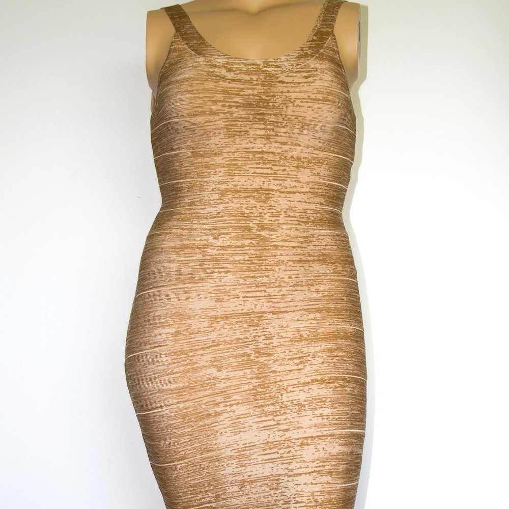 Bandage Bodycon Dress Beige Party Sz Large